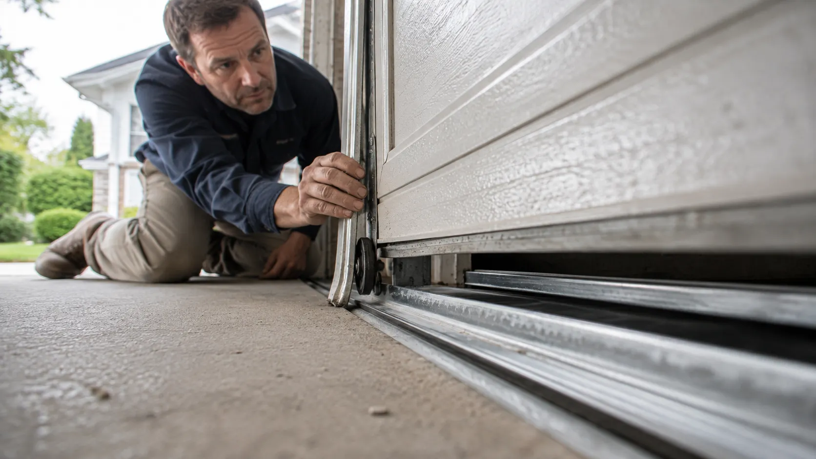 Garage door detail illustrating why a door goes off track in chantilly houses